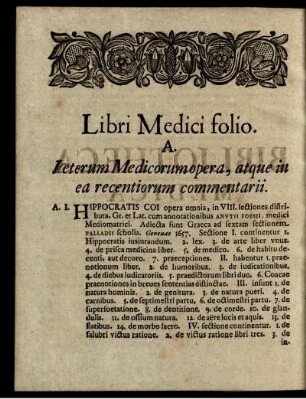 Libri Medici folio. A. - Libri Medici quarto. A.* B.