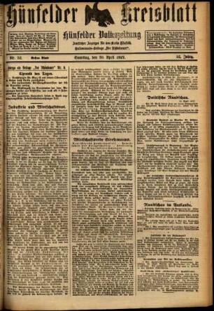 Erste Ausgabe vom Samstag, den 30. April 1927.