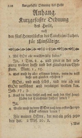 Anhang. Kurzgefaßte Ordnung des Heils, nach den fünf Hauptstücken des Catechismi Lutheri, für Einfältige