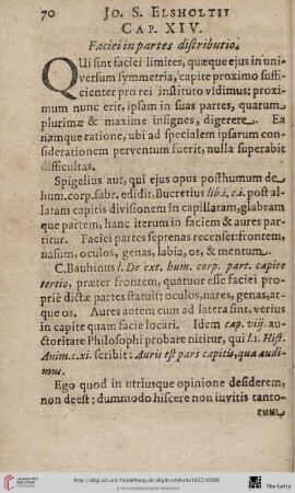 Cap. XIV.: Faciei in partes distributio
