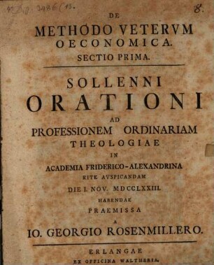 De methodo Veterum oeconomica sectio prima