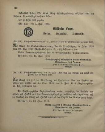 Nr. 118: Ministerialverordnung vom 17. Juni 1918 über die Ernteschätzung im Jahre 1918
