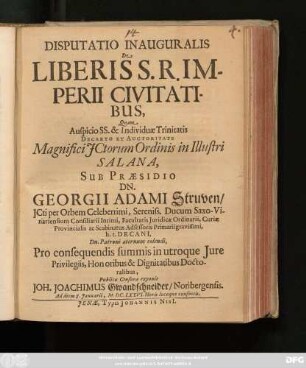 Disputatio Inauguralis De Liberis S.R. Imperii Civitatibus