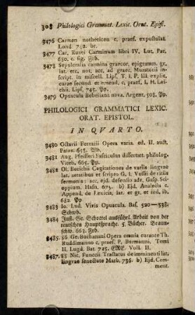 308-314, Philologici Grammatici Lexic. Orat. Epistol. In Quarto.