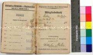 Mitgliedsbuch des Allgemeinen Deutschen Gewerkschaftsbundes für Wilhelm Metze