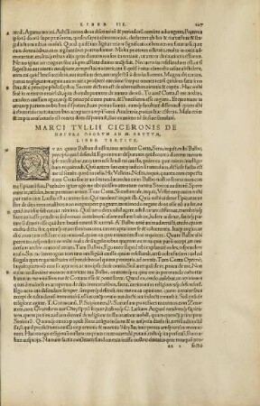 Marci Tvllii Ciceronis De Natvra Deorvm Ad M. Brvtvm, Liber Tertivs.