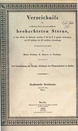Verzeichniss der von Bradley, Piazzi, Lalande und Bessel beobachteten Sterne. 5. 1835