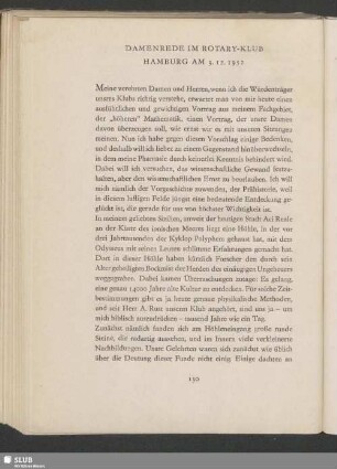 Damenrede Im Rotary-Klub : Hamburg Am 3.12.1952