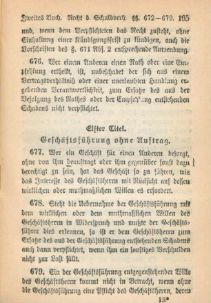 Elfter Titel. Geschäftsführung ohne Auftrag