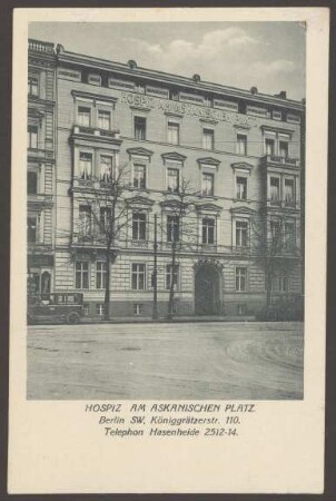 Ansichtskarte "Hospiz am Askanischen Platz", Königgrätzer Straße 110 [1/2]