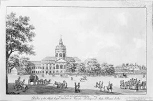 Berlin. Ansicht von Schloss Charlottenburg nach J.A. Schwarz, kolorierter Stich, 1787