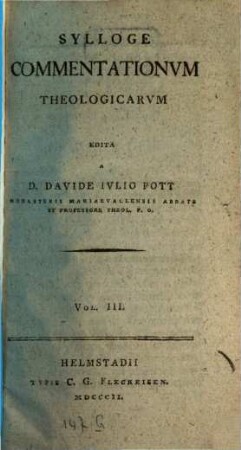 Sylloge commentationum theologicarum. 3. 1802
