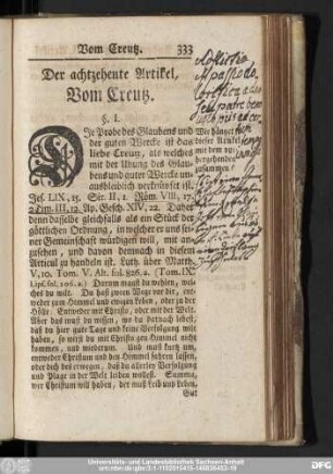 Der achtzehente Artikel, Vom Creutz.