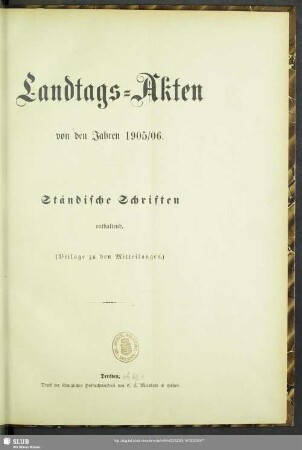1905/06: Landtags-Akten / Ständische Schriften