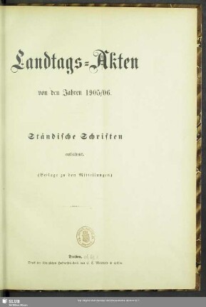 1905/06: Landtags-Akten / Ständische Schriften