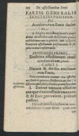 Partis Generalis Tractatus Posterior. Vel Attributorum Entis doctrina.