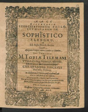 Disputatio Exercitationum Philosophicarum IIX. De Sophistico Elencho, ex Lib. Soph. Elench. duobus