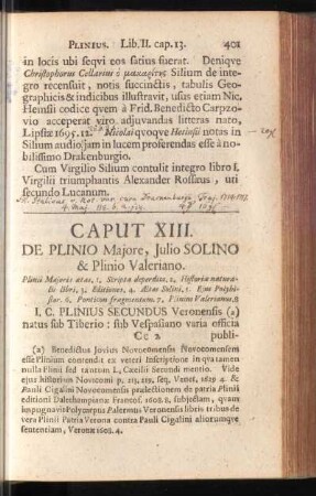 Caput XIII. De Plinio Majore, Julio Solino & Plinio Valeriano