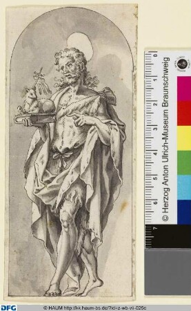 Moses in einer Nische nach rechts stehend