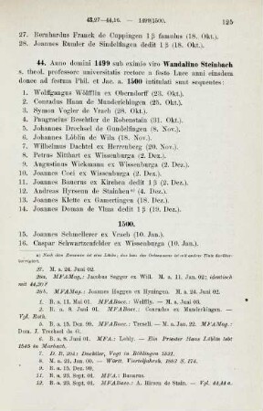 125-129, Matrikel 44, 1-44 (1499/1500) und 45, 1-38 (1500)