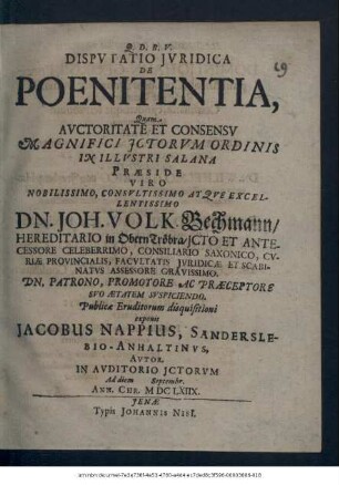 Disputatio Iuridica De Poenitentia