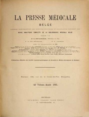 Presse médicale belge. 44. 1892