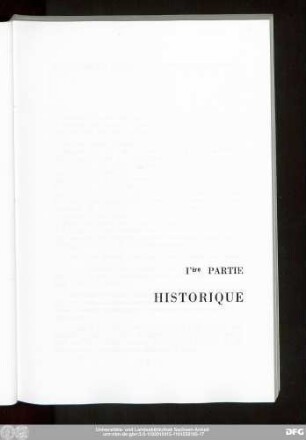 I'ère Partie Historique