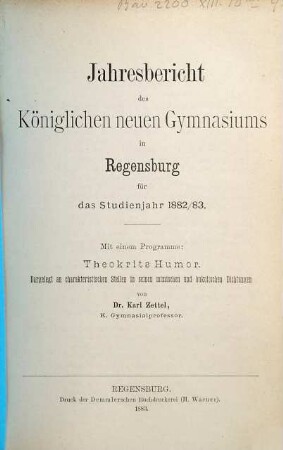 Jahresbericht : für das Schuljahr .... 1882/83