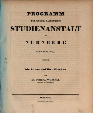 Programm der Königl. Bayerischen Studienanstalt in Nürnberg : für's Jahr .... 1845/46, 1845/46