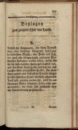 Beylagen zum zweyten Theil des Tarifs.