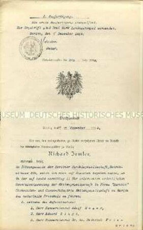 Geschäftsbericht für das Geschäftsjahr 1918/19 mit beglaubigtem Protokoll der Generalversammlung - Sachkonvolut