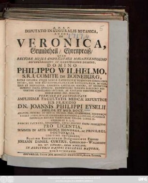 Disputatio Inauguralis Botanica, Agens De Veronica, Grundtheil, Ehrenpreiß
