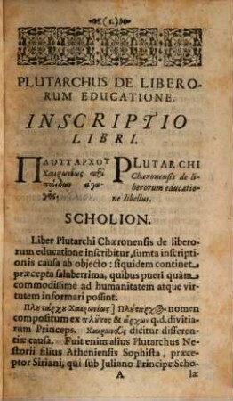 Plutarchi de puerorum educatione libellus