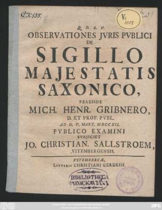 Observationes Jvris Pvblici De Sigillo Majestatis Saxonico