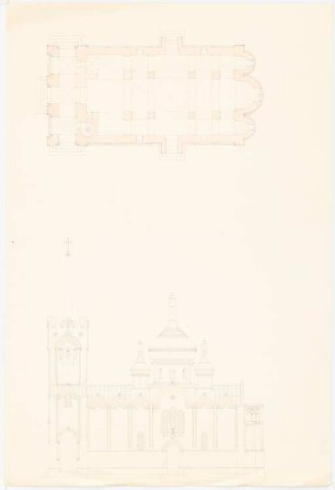 Russische Kirche: Grundriss, Längsansicht