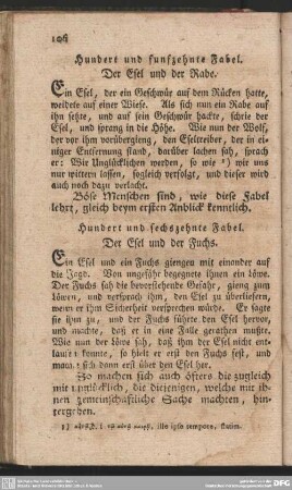 Hundert und sechszehnte Fabel. Der Esel und der Fuchs
