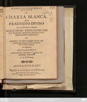 Disputatio Inauguralis Iuridica De Charta Blanca