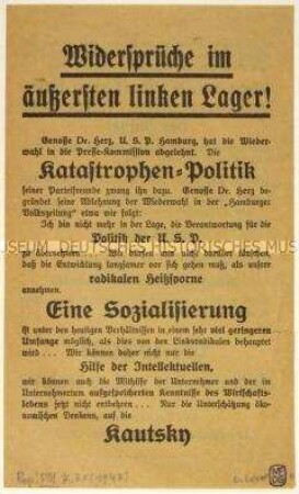 Flugblatt der SPD gegen die USPD