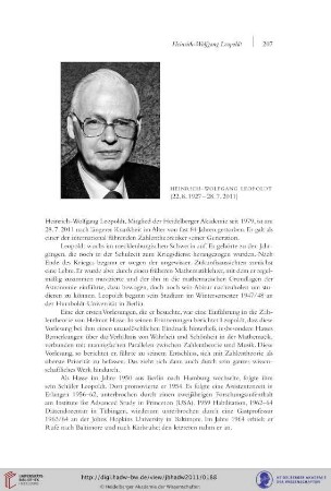 Heinrich-Wolfgang Leopoldt (22. 8. 1927 – 28. 7. 2011)