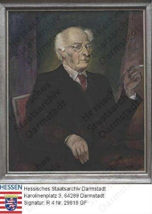 Bergsträsser, Ludwig, Prof. Dr.phil. (1883-1960) / Porträt, sitzendes, linksgewandtes, vorblickendes Kniestück, eine Zigarette in der linken Hand haltend