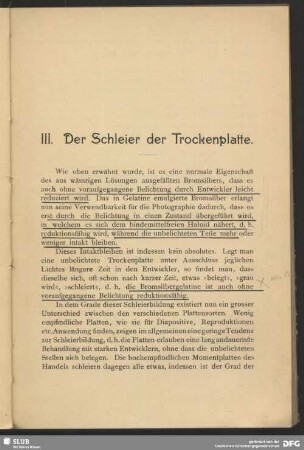 III. Der Schleier der Trockenplatte
