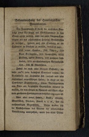 Bekanntmachung des Hamburgischen Frauenvereins.
