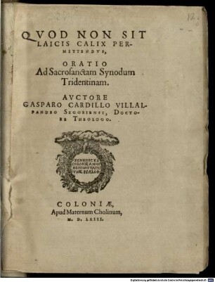 Qvod non sit laicis calix permittendvs oratio