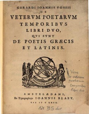 Gerardi Ioannis Vossii De vetervm Poetarvm Temporibvs Libri Dvo : Qvi Svnt De Poëtis Graecis Et Latinis