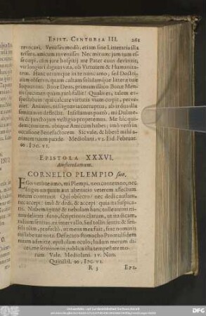 Epistola XXXVI. Amsterodamum. Cornelio Plempio suo.