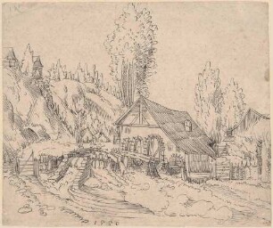 Landschaft mit Wassermühle