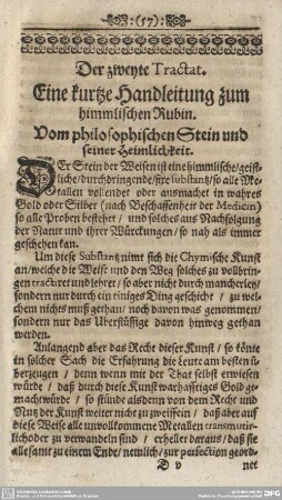 Der zweyte Tractat. Eine kurtze Handleitung zum himmlischen Rubin.