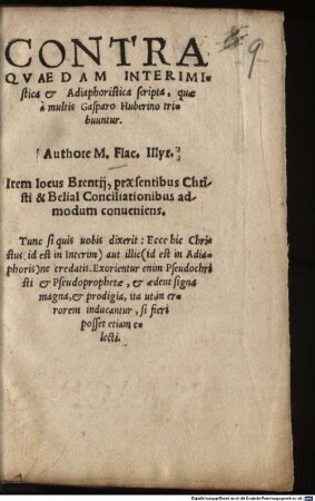 Contra Qvaedam Interimistica & Adiaphoristica scripta, quae a multis Gasparo Huberino tribuuntur