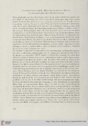 Die datierten und näher datierbaren Werke in chronologischer Reihenfolge