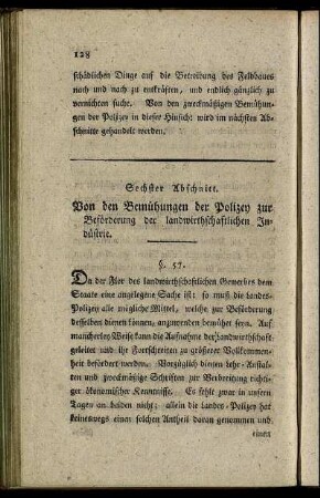 Sechster Abschnitt. Von den Bemühungen der Polizey zur Beförderung der landwirtschaftlichen Industrie